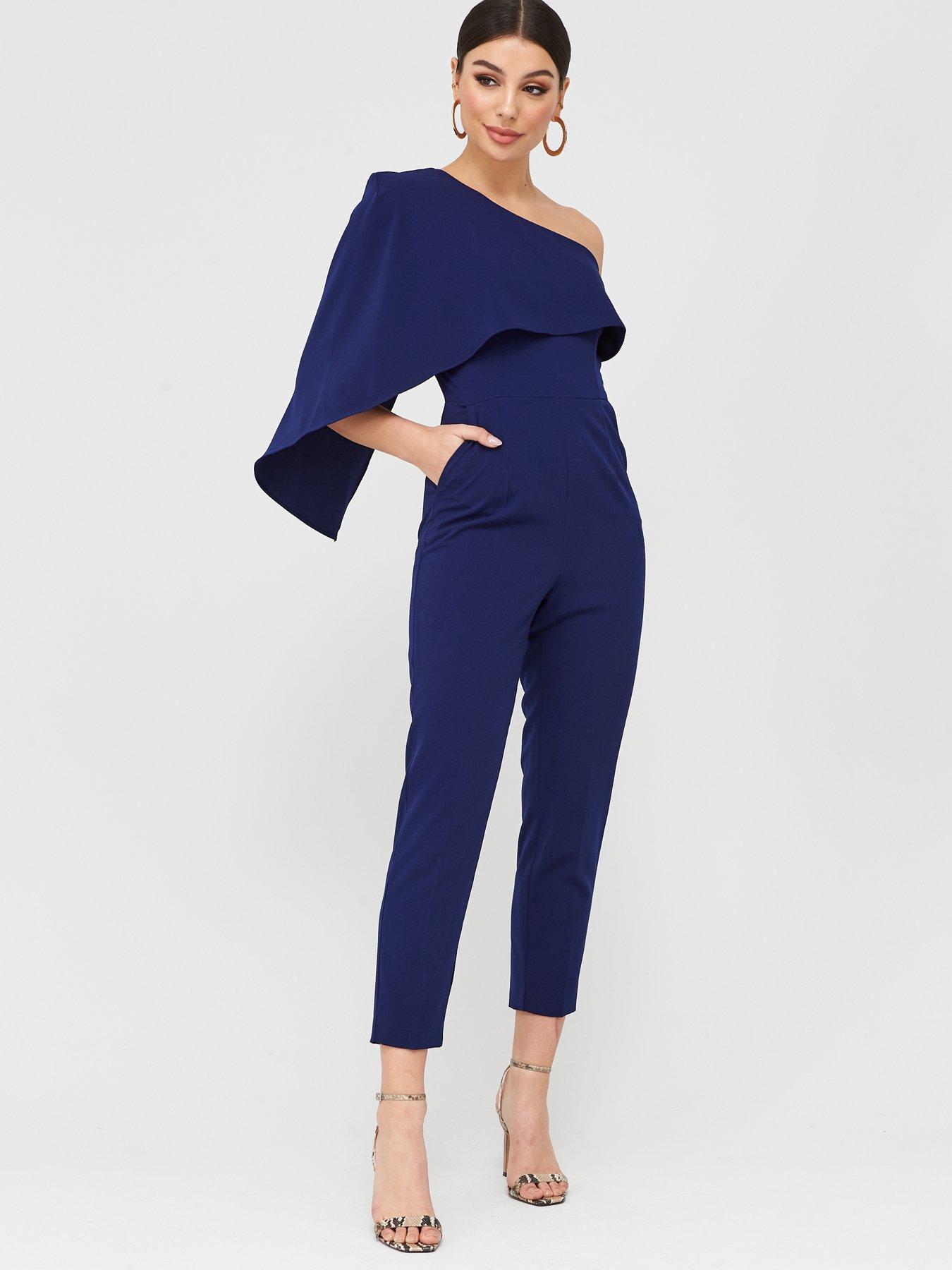 lavish alice one shoulder cape jumpsuit