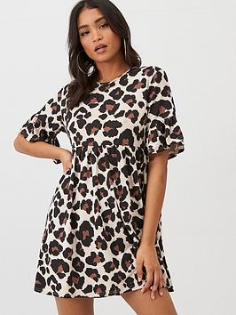 Boohoo Boohoo Boohoo Leopard Print Smock Dress - Tan Picture