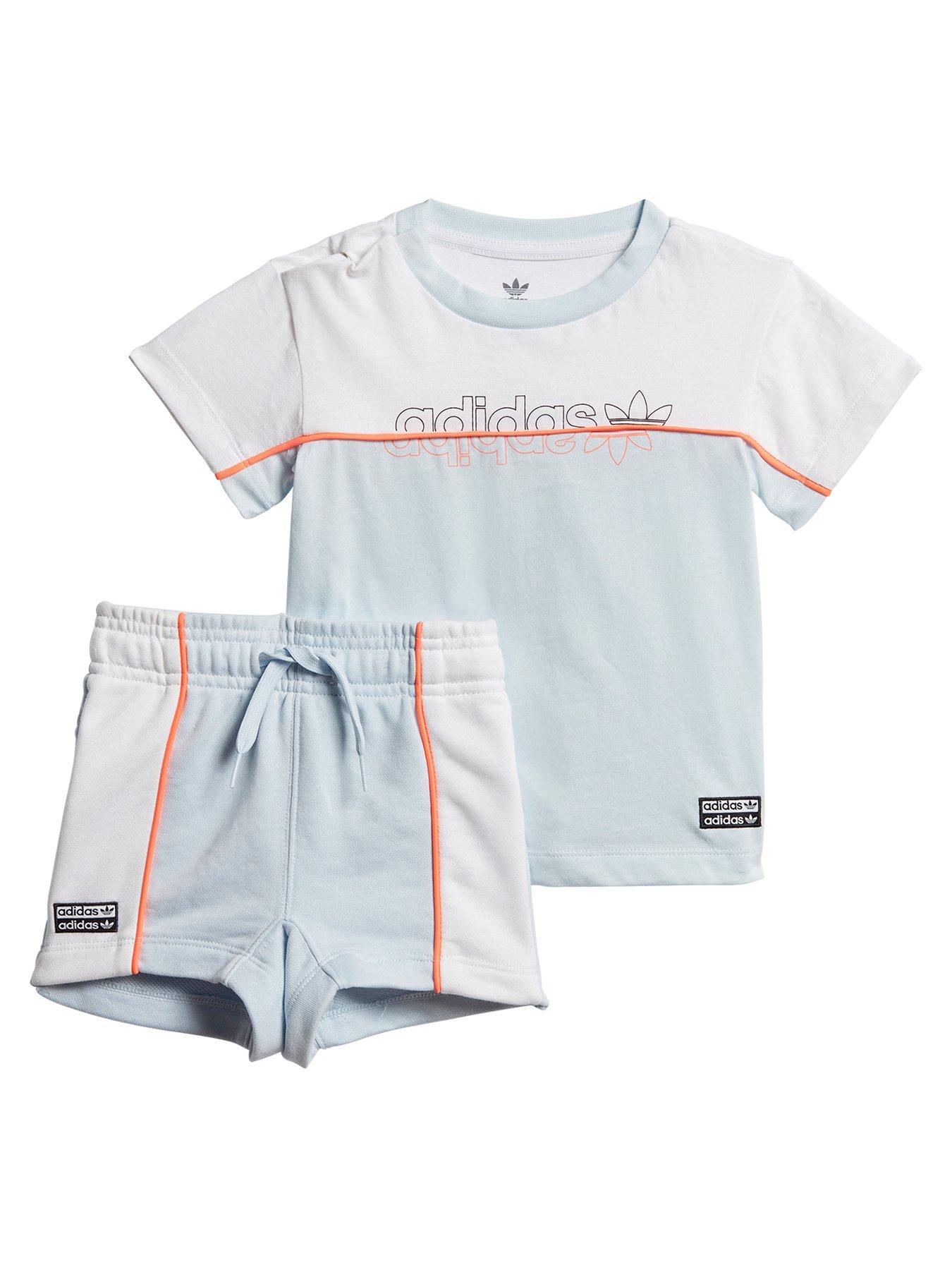 baby blue adidas shorts and shirt