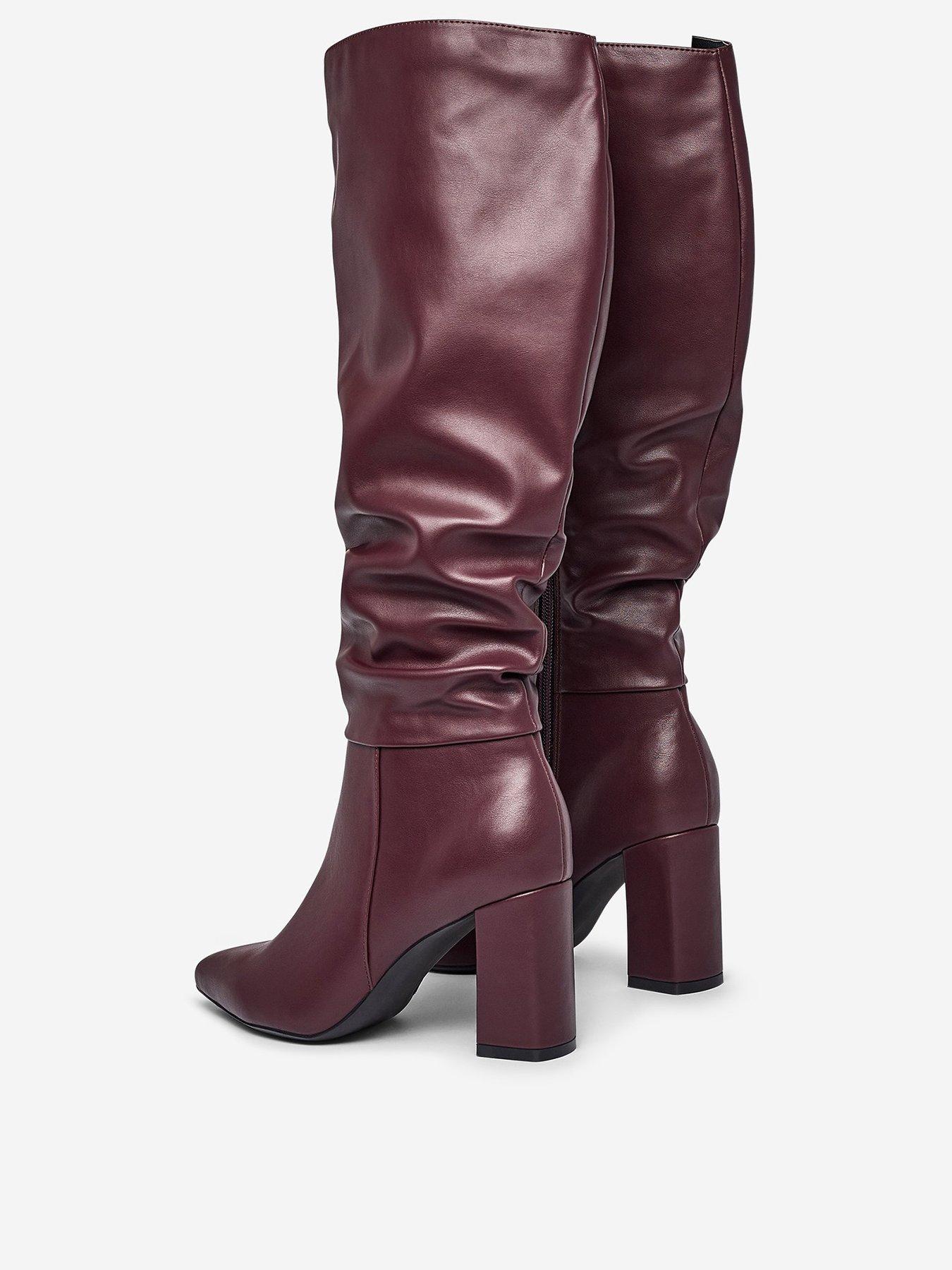 Dorothy Perkins Dorothy Perkins Khloe Pull On Ruched Boots Burgundy Littlewoods Com