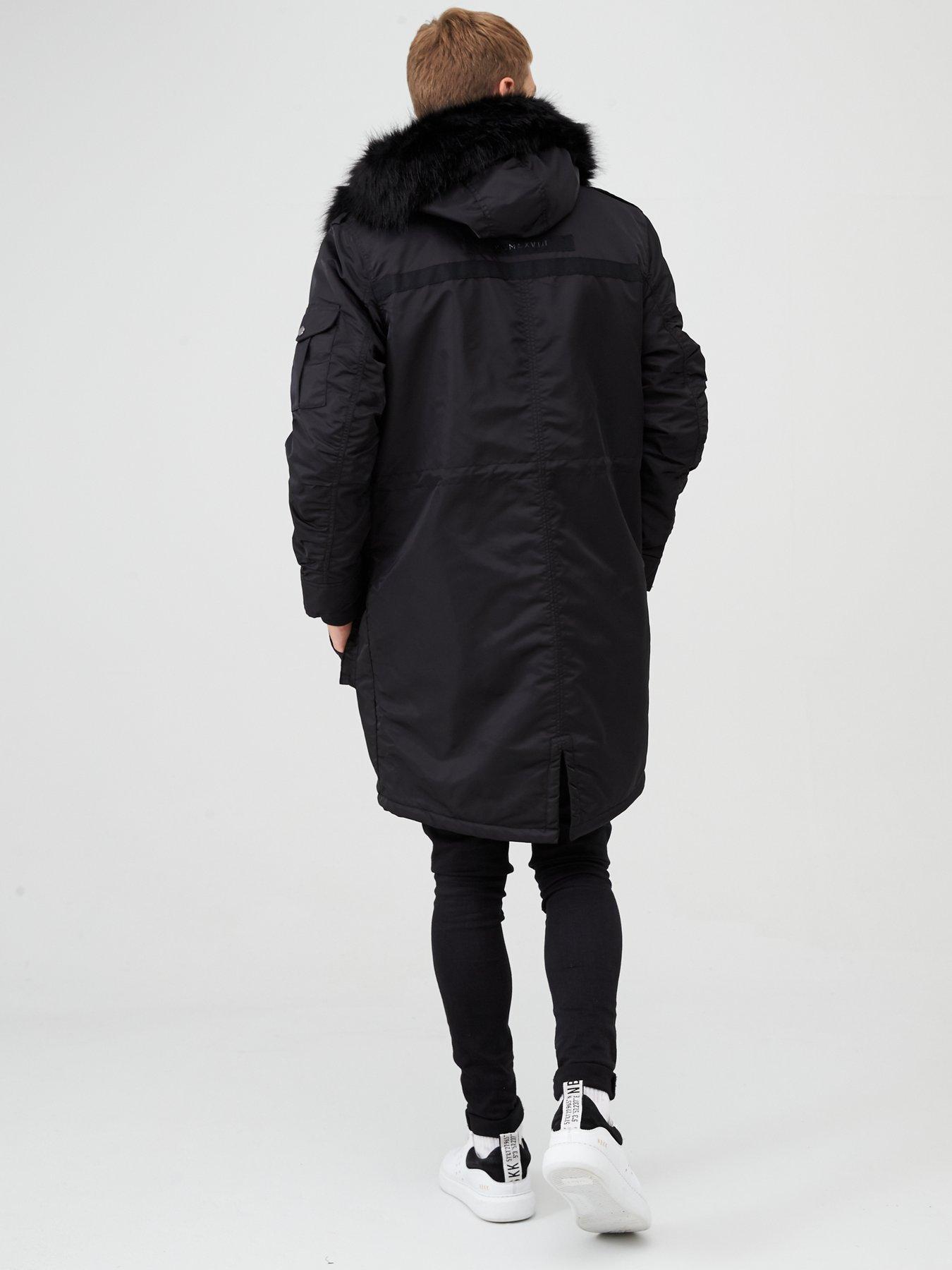 river island longline parka jacket in black