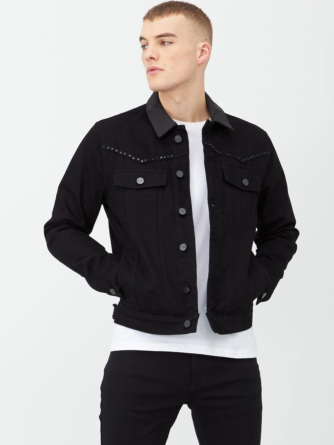river island mens black denim jacket