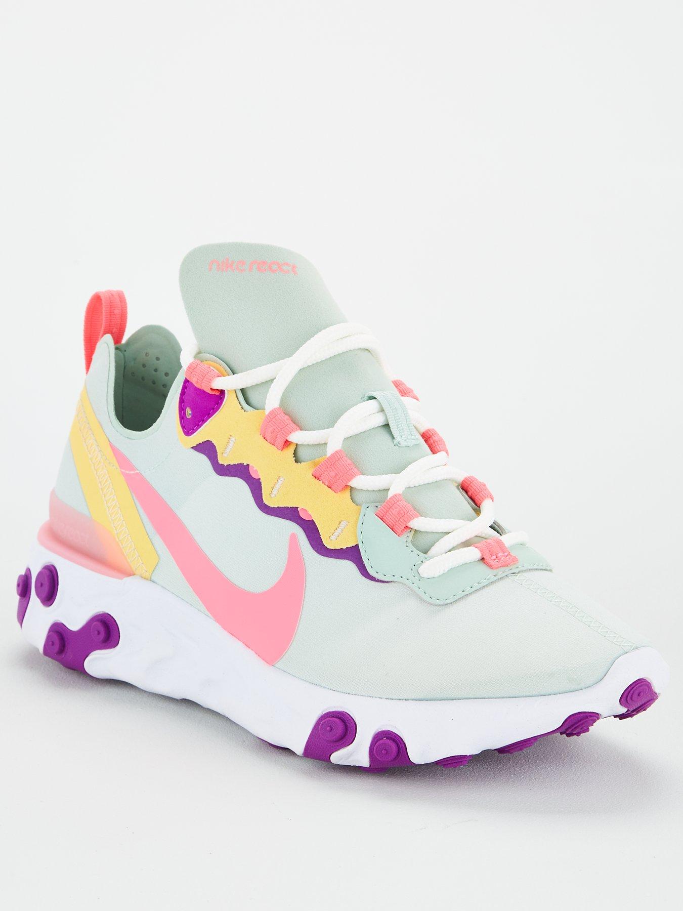 nike pink and green react element 55 trainers