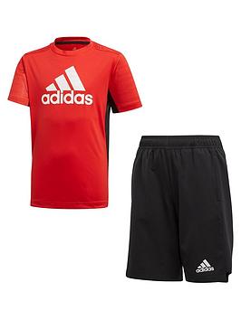 adidas-junior-boysnbsptee-and-short-set-red-black