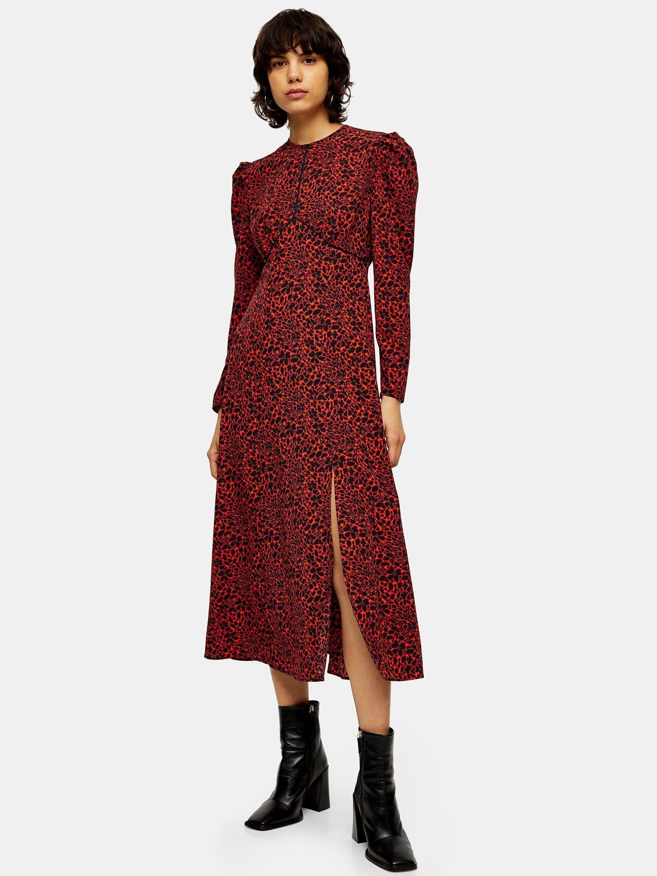 topshop red animal print dress