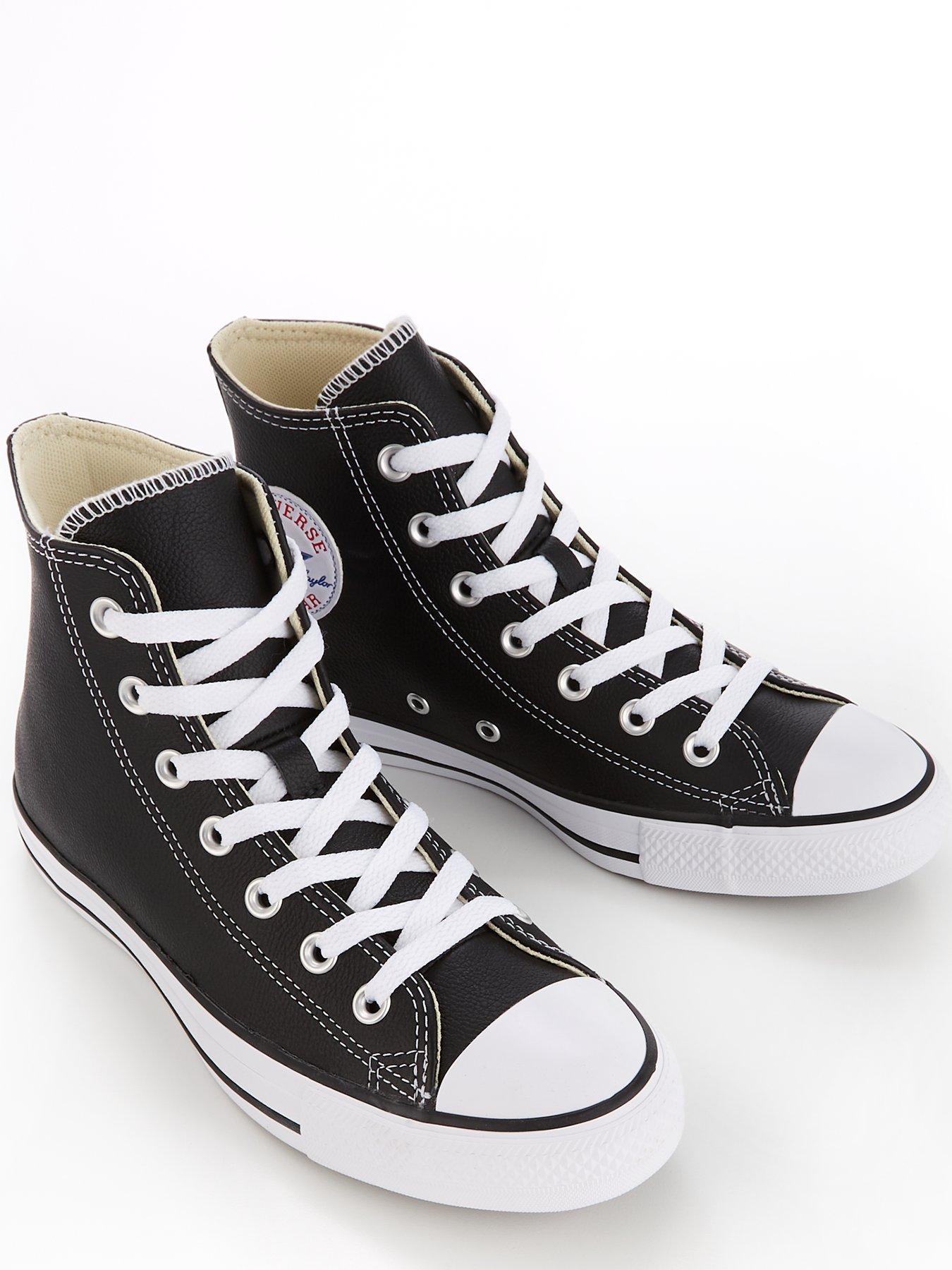 Black leather cheap converse high tops