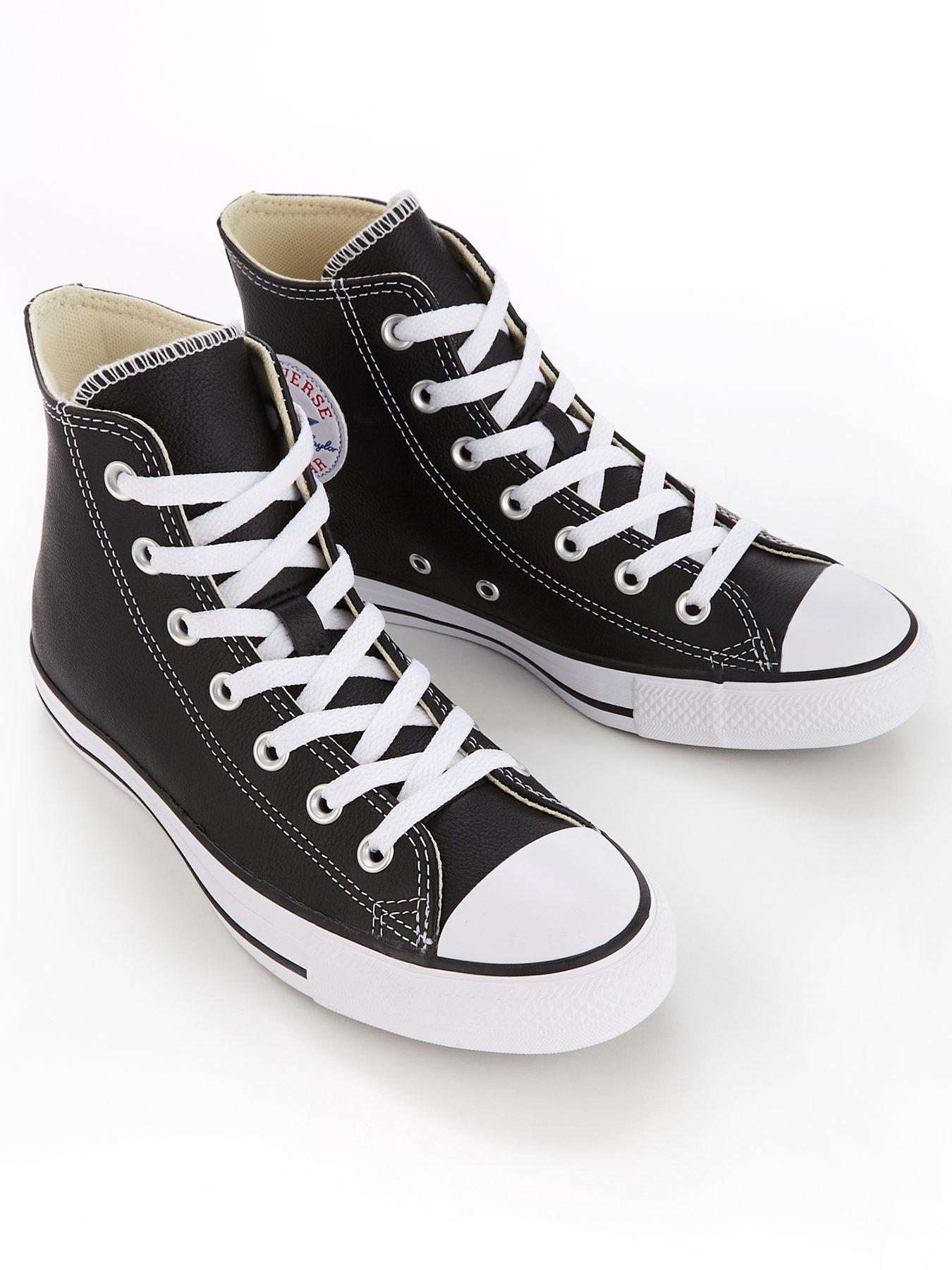 Image 3 of 7 of Converse Leather Hi Top Trainers - Black