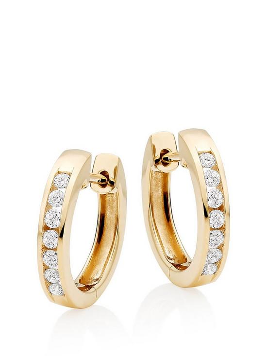 front image of beaverbrooks-9ct-gold-diamond-hoop-earrings