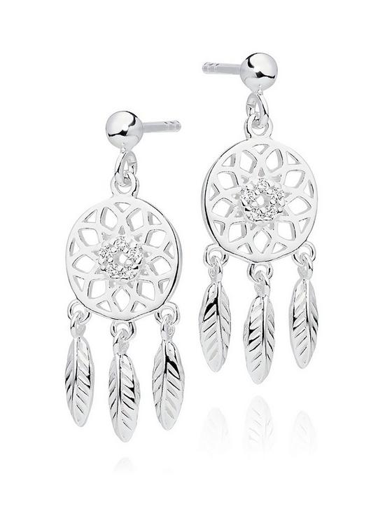 front image of beaverbrooks-silver-cubic-zirconia-dreamcatcher-earrings