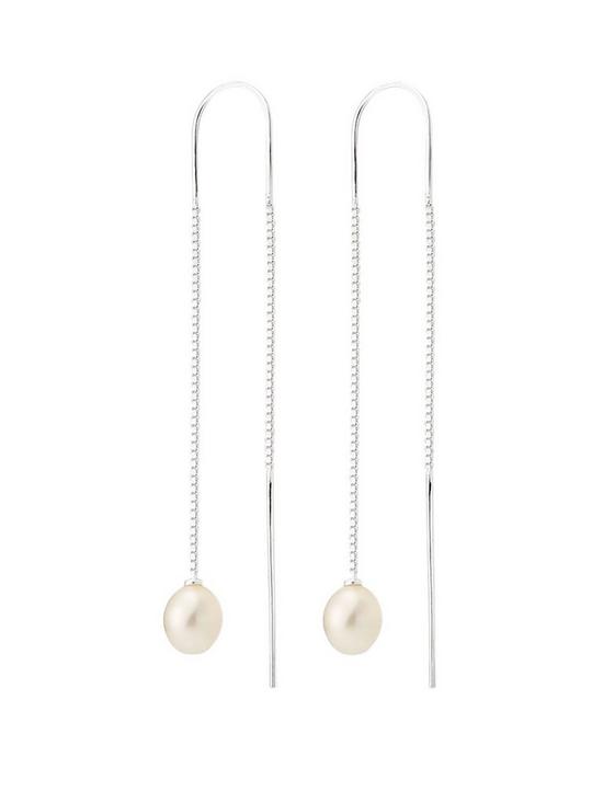 front image of beaverbrooks-silver-freshwater-double-drop-pearl-earrings