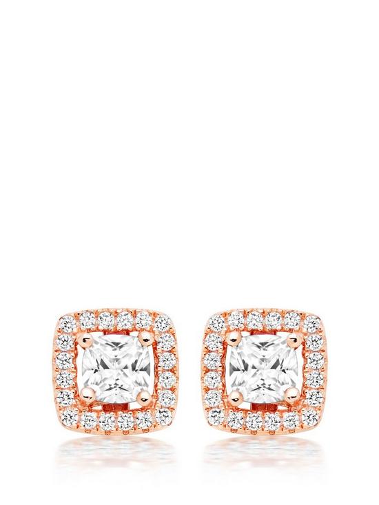 front image of beaverbrooks-silver-rose-gold-plated-cubic-zirconia-halo-stud-earrings