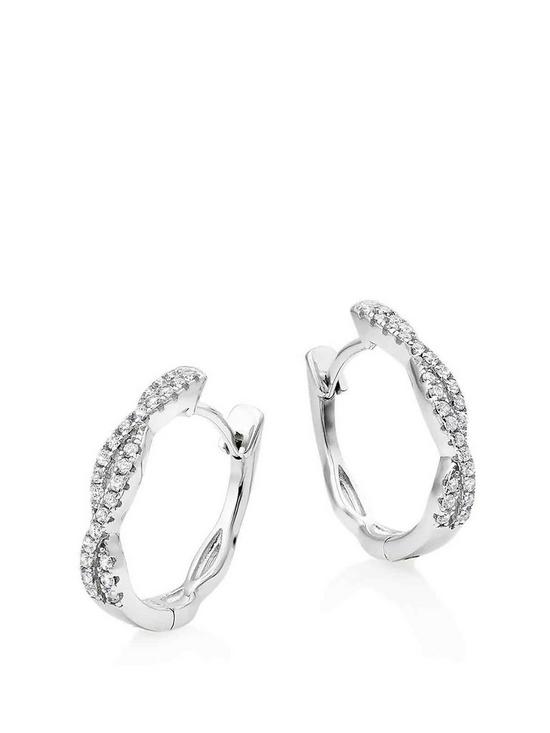 front image of beaverbrooks-silver-cubic-zirconia-twist-hoop-earrings