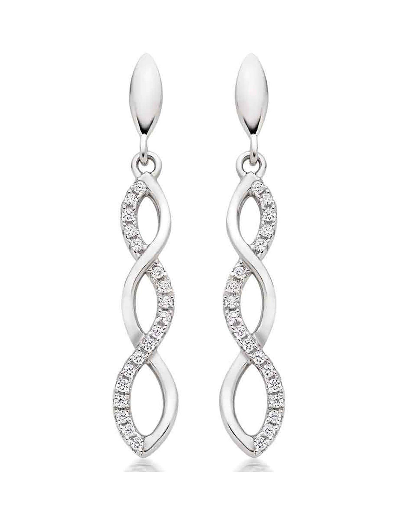 Image 1 of 3 of Beaverbrooks Silver Cubic Zirconia Infinity Drop Earrings
