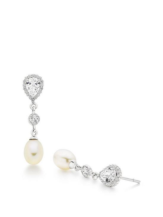 front image of beaverbrooks-silver-freshwater-cultured-pearl-cubic-zirconia-drop-earrings