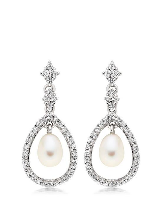 front image of beaverbrooks-silver-cubic-zirconia-freshwater-pearl-drop-earrings