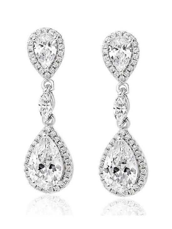 front image of beaverbrooks-silver-cubic-zirconia-halo-drop-earrings