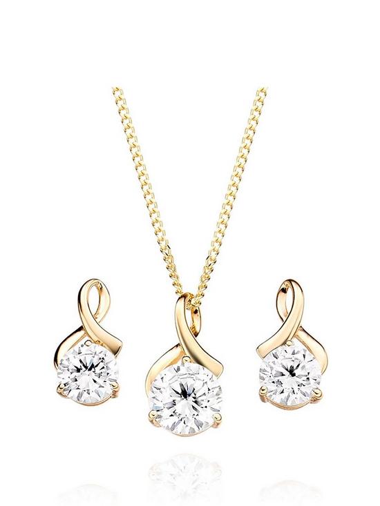 front image of beaverbrooks-9ct-gold-cubic-zirconia-pendant-and-earrings-set