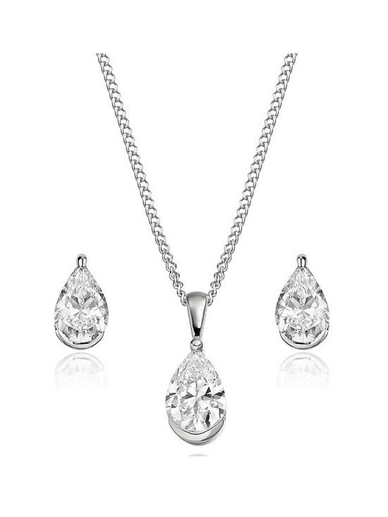 front image of beaverbrooks-white-gold-cz-pear-shaped-pendant-and-earring-set