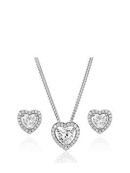Beaverbrooks Beaverbrooks Silver Cubic Zirconia Heart Pendant And Stud  ... Picture