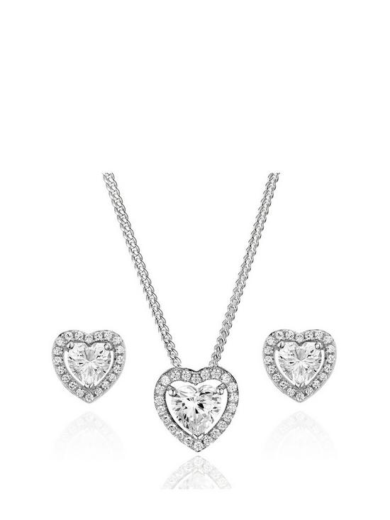 front image of beaverbrooks-silver-cubic-zirconia-heart-pendant-and-stud-earrings-set