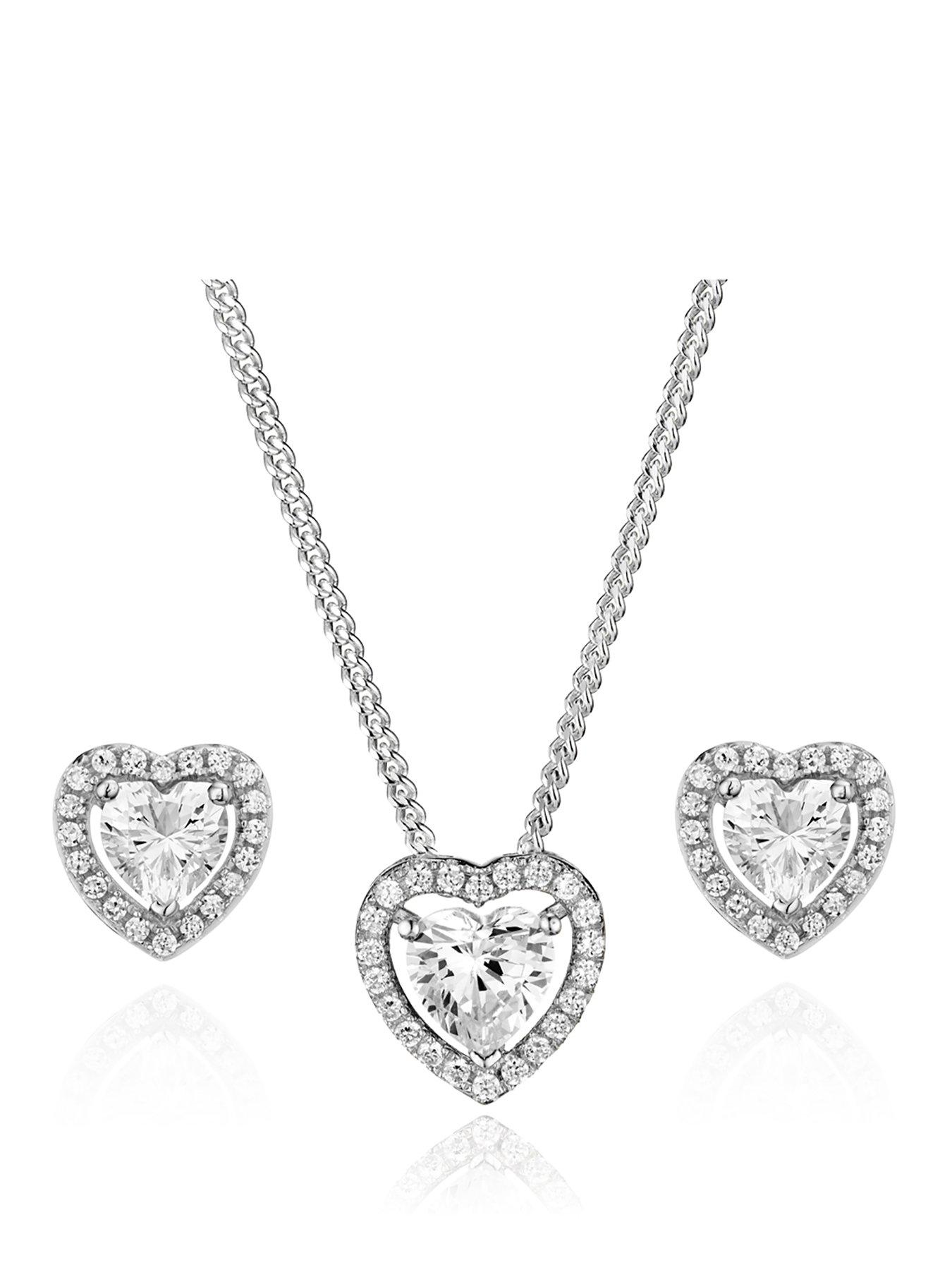 Image 2 of 5 of Beaverbrooks Silver Cubic Zirconia Heart Pendant and Stud Earrings Set