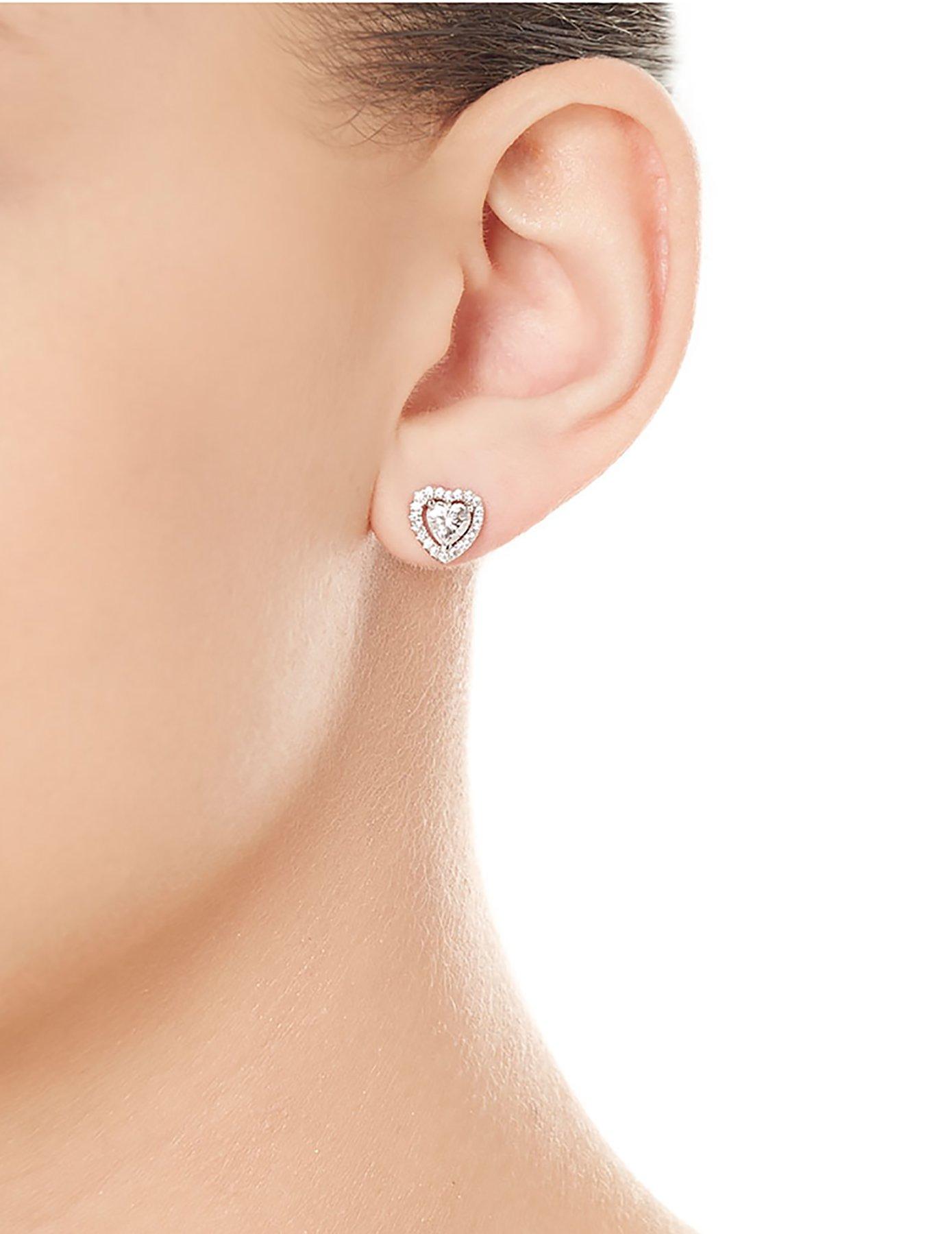  image of beaverbrooks-silver-cubic-zirconia-heart-pendant-and-stud-earrings-set