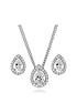  image of beaverbrooks-silver-cubic-zirconia-pear-halo-pendant-and-stud-earring-set