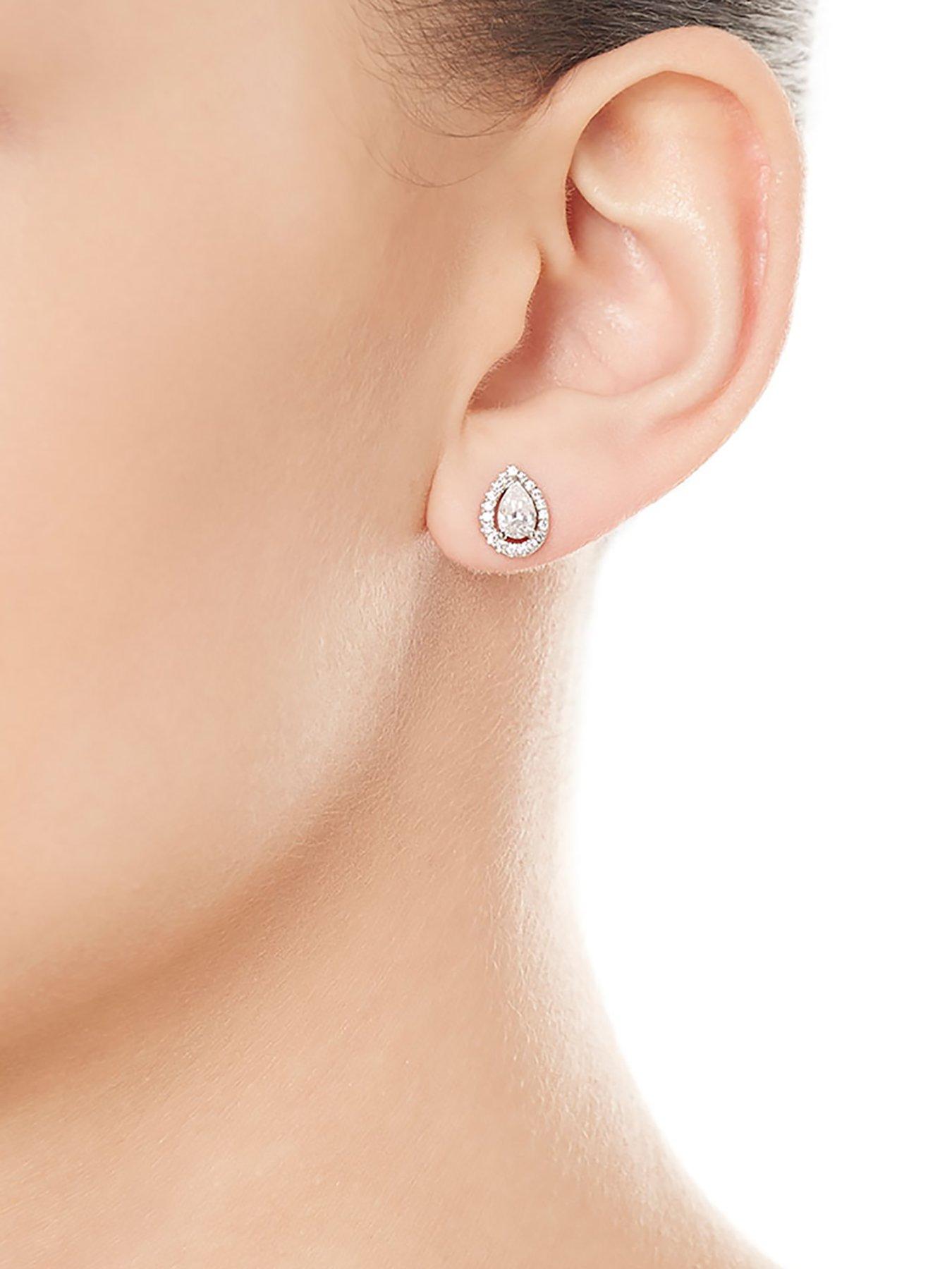 Image 3 of 4 of Beaverbrooks Silver Cubic Zirconia Pear Halo Pendant and Stud Earring Set