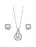  image of beaverbrooks-silver-cubic-zirconia-square-halo-pendant-and-earrings-set