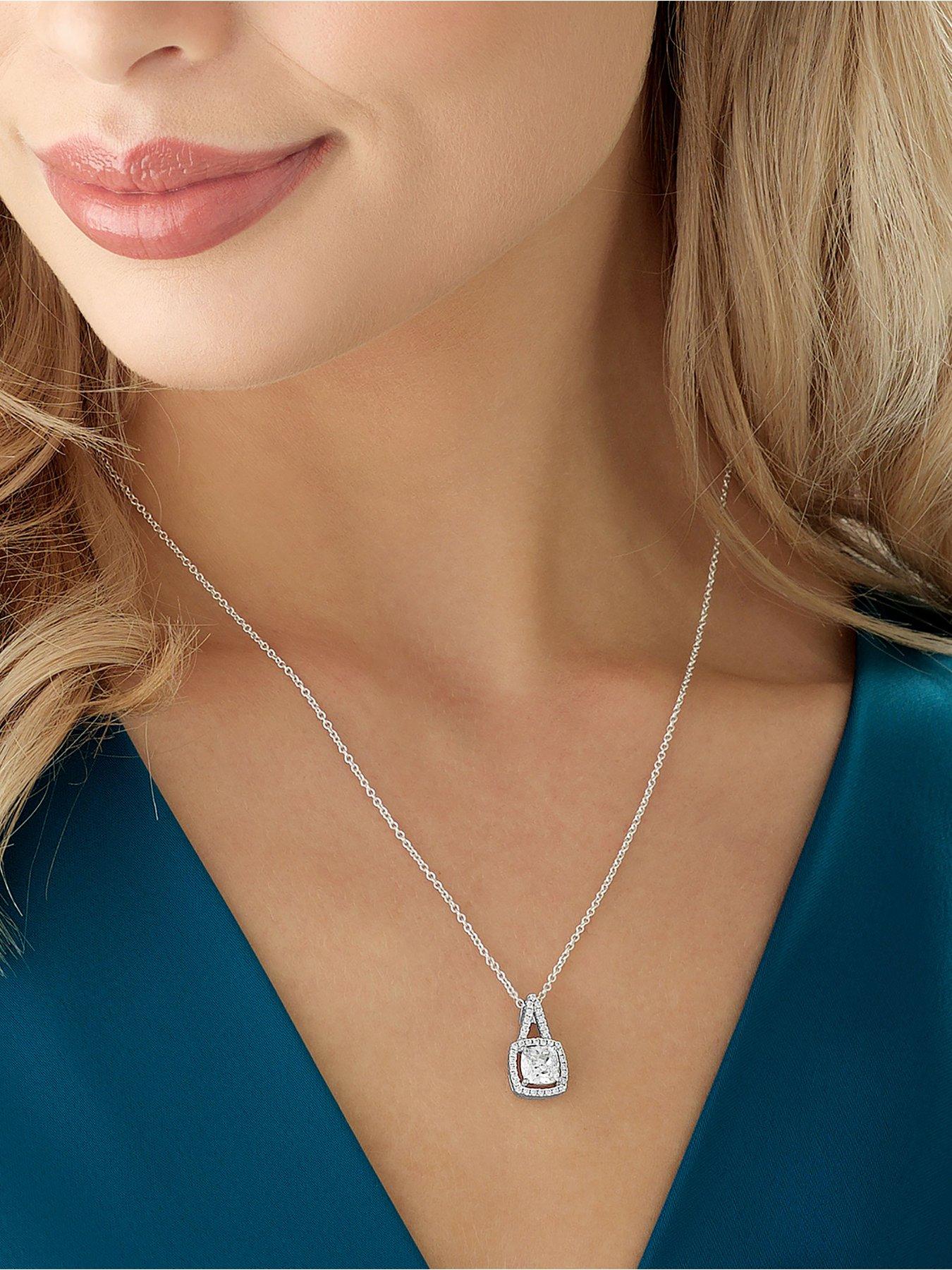Image 2 of 4 of Beaverbrooks Silver Cubic Zirconia Square Halo Pendant and Earrings Set