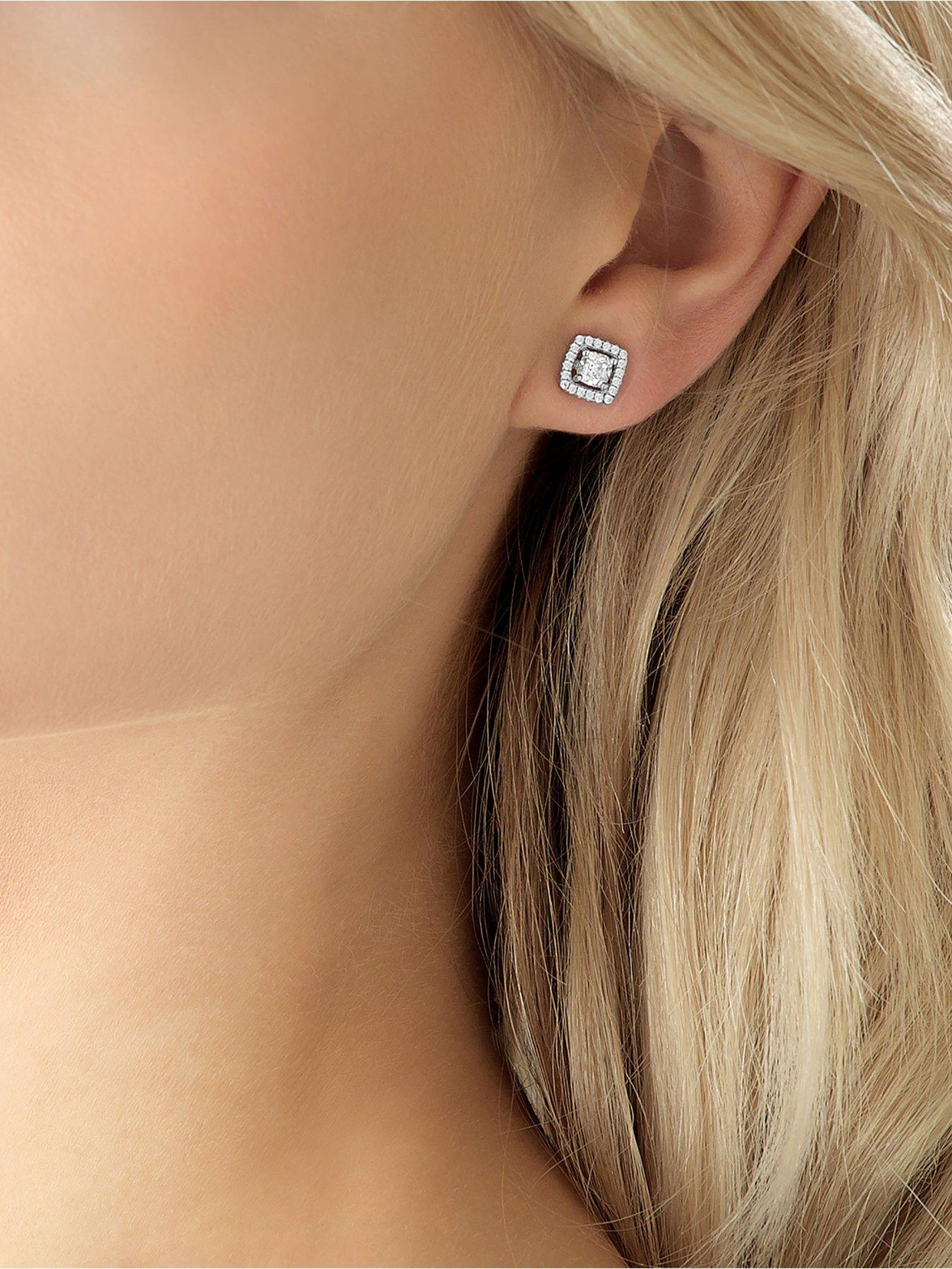 Image 3 of 4 of Beaverbrooks Silver Cubic Zirconia Square Halo Pendant and Earrings Set