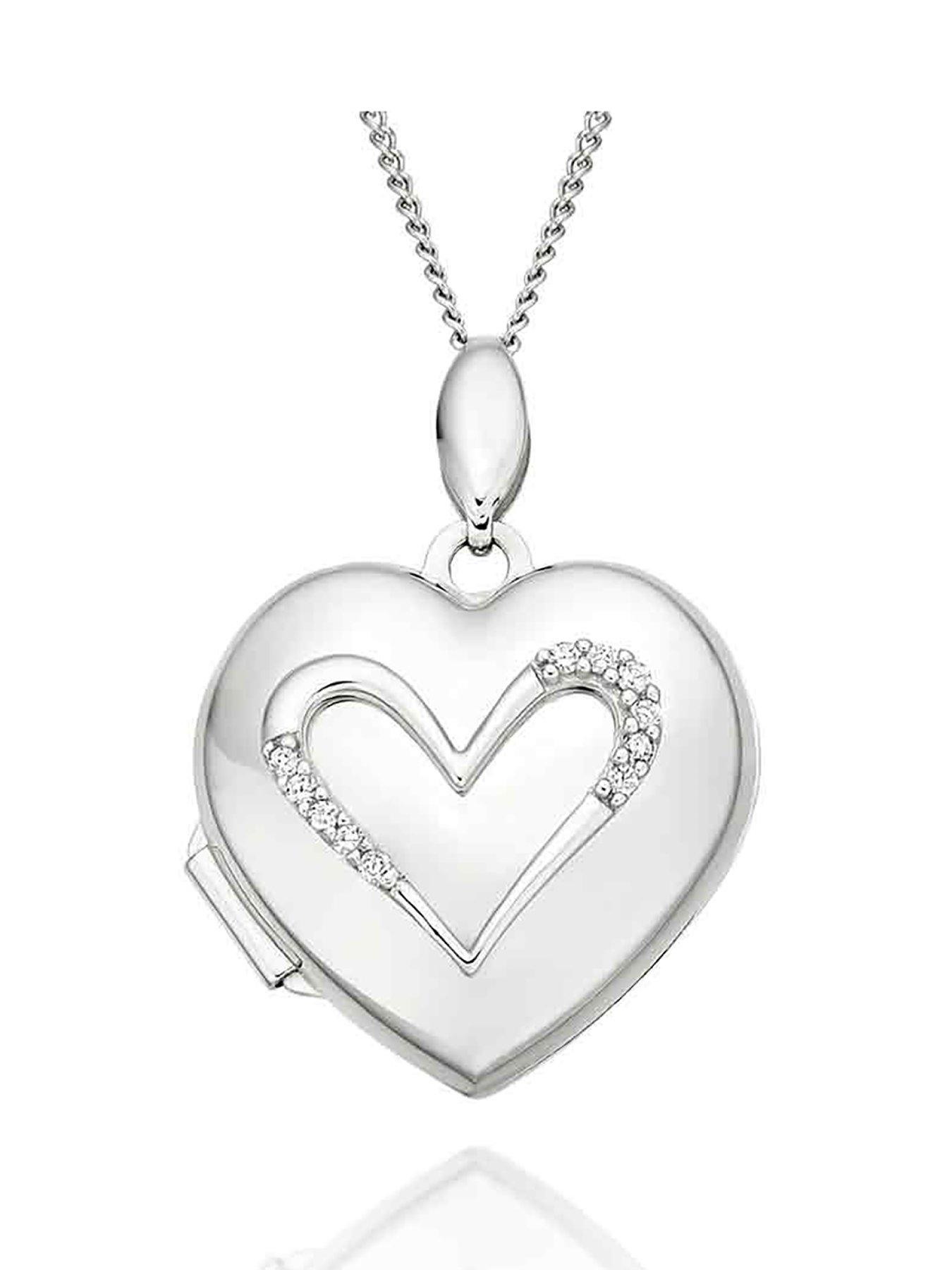 Image 1 of 5 of Beaverbrooks 9ct White Gold Diamond Heart Locket