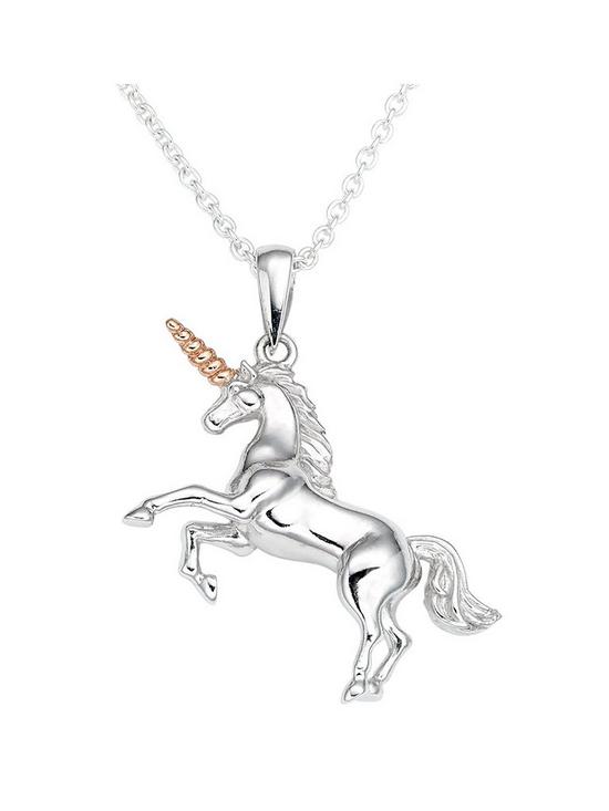 front image of beaverbrooks-silver-rose-gold-plated-unicorn-pendant