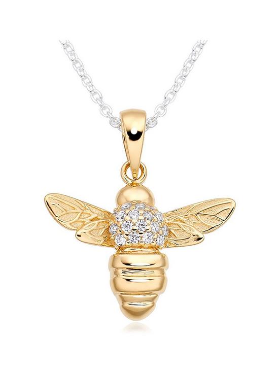front image of beaverbrooks-silver-gold-plated-cubic-zirconia-bee-pendant