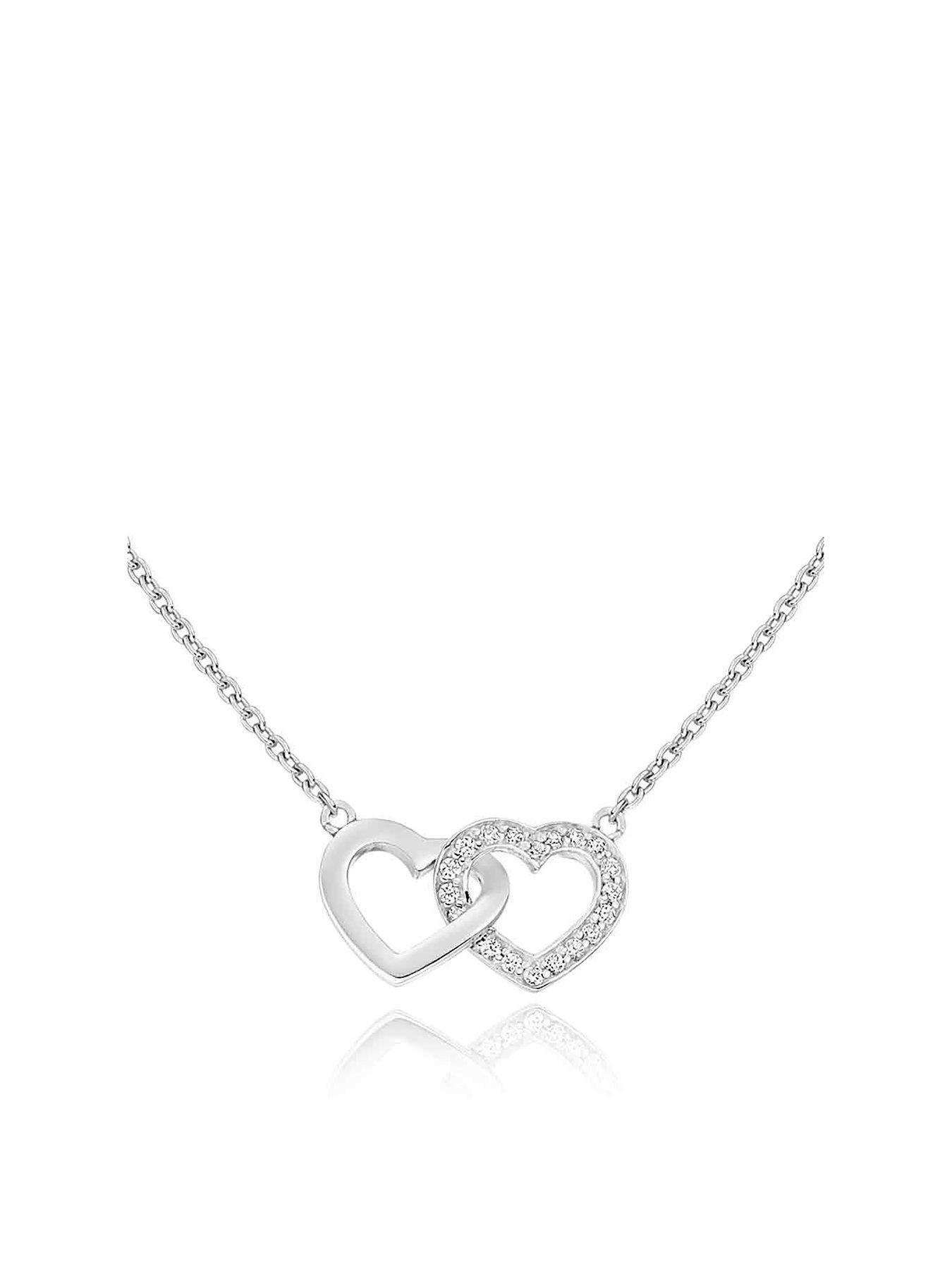 Image 1 of 4 of Beaverbrooks Silver Cubic Zirconia Double Heart Necklace