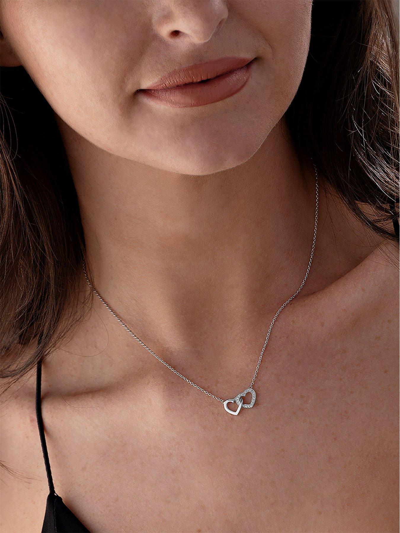 Image 2 of 4 of Beaverbrooks Silver Cubic Zirconia Double Heart Necklace