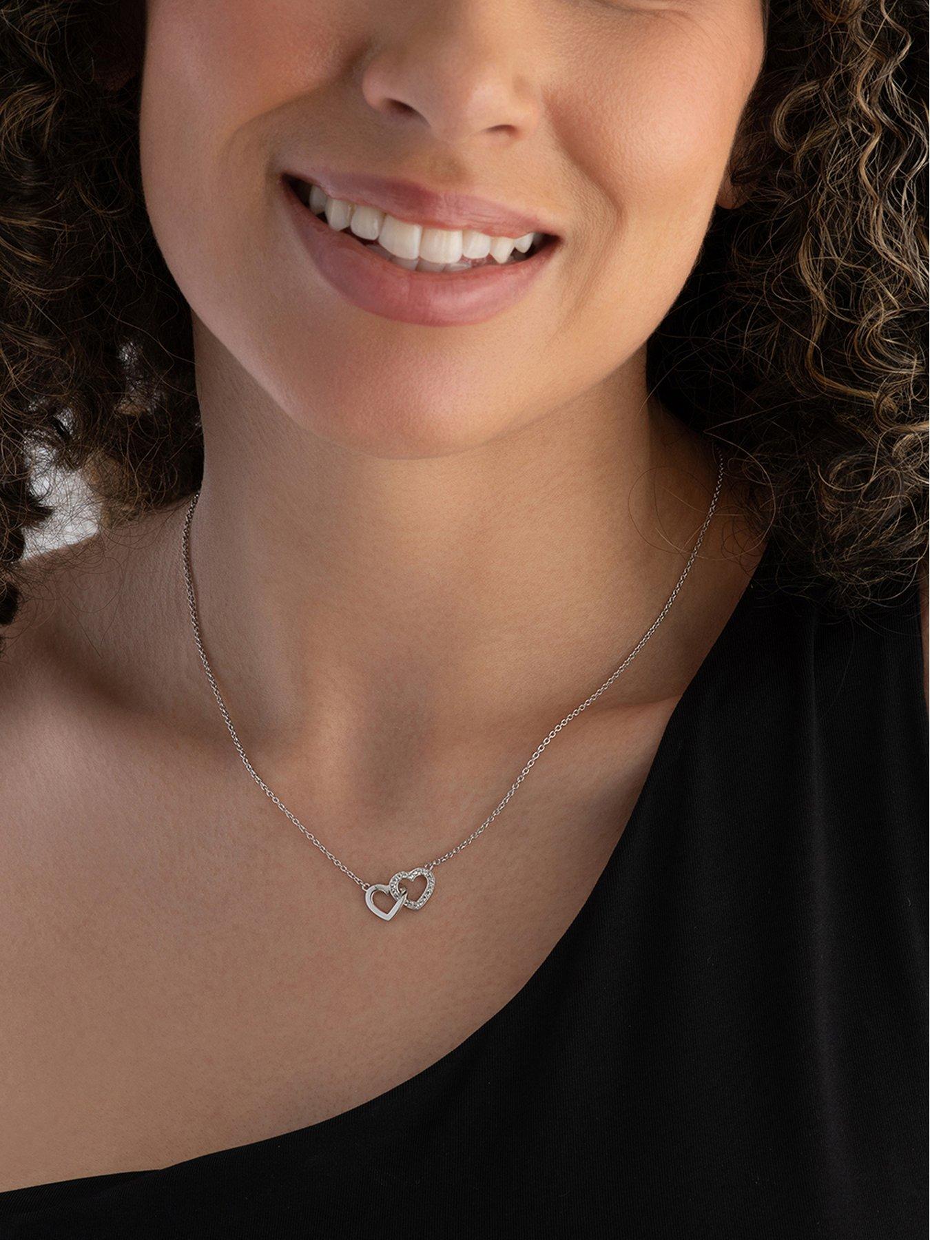 Image 4 of 4 of Beaverbrooks Silver Cubic Zirconia Double Heart Necklace
