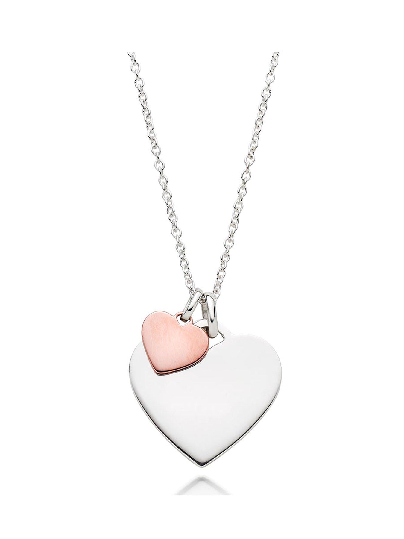 Beaverbrooks Silver and Rose Gold Plated Cubic Zirconia Double Heart  Necklace | littlewoods.com