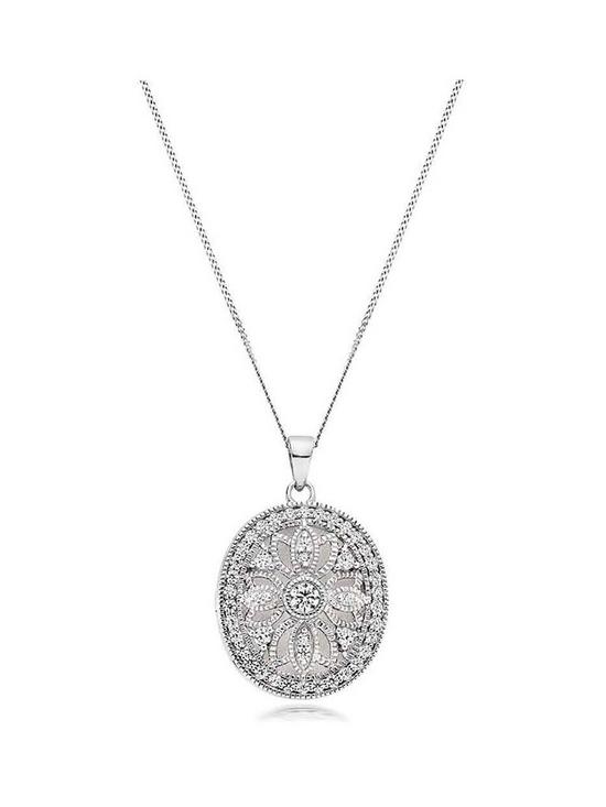 front image of beaverbrooks-silver-cubic-zirconia-oval-locket-pendant