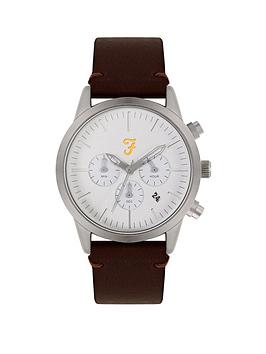 Farah Farah Farah White And Silver Detail Chronograph Dial Brown Leather  ... Picture