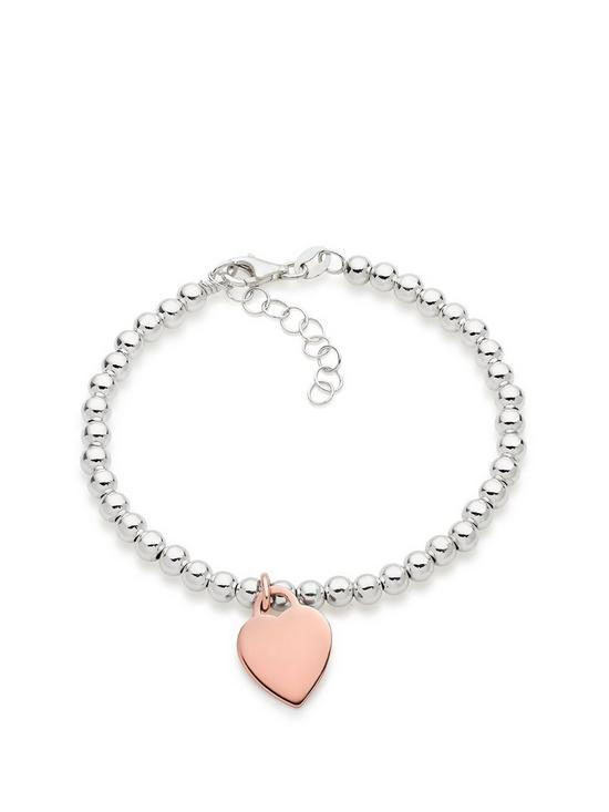 front image of beaverbrooks-silver-and-rose-gold-plated-heart-ball-bracelet