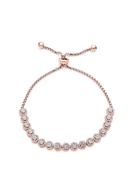 front image of beaverbrooks-silver-rose-gold-plated-cubic-zirconia-halo-bracelet