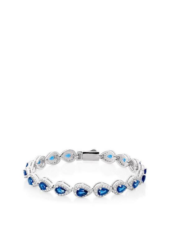 front image of beaverbrooks-silver-blue-cubic-zirconia-pear-halo-bracelet