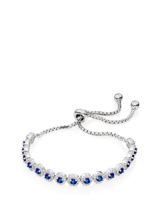 front image of beaverbrooks-silver-blue-cubic-zirconia-halo-slider-bracelet