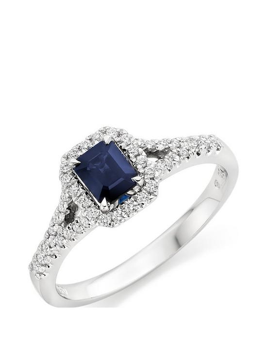 front image of beaverbrooks-18ct-white-gold-diamond-and-sapphire-cluster-ring
