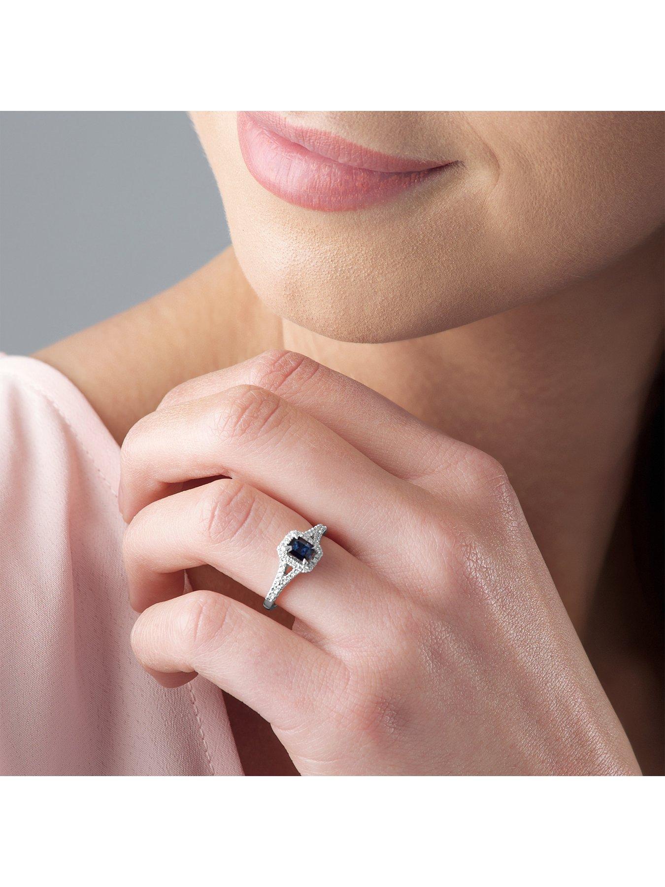 Image 4 of 7 of Beaverbrooks 18ct White Gold Diamond and Sapphire Cluster Ring