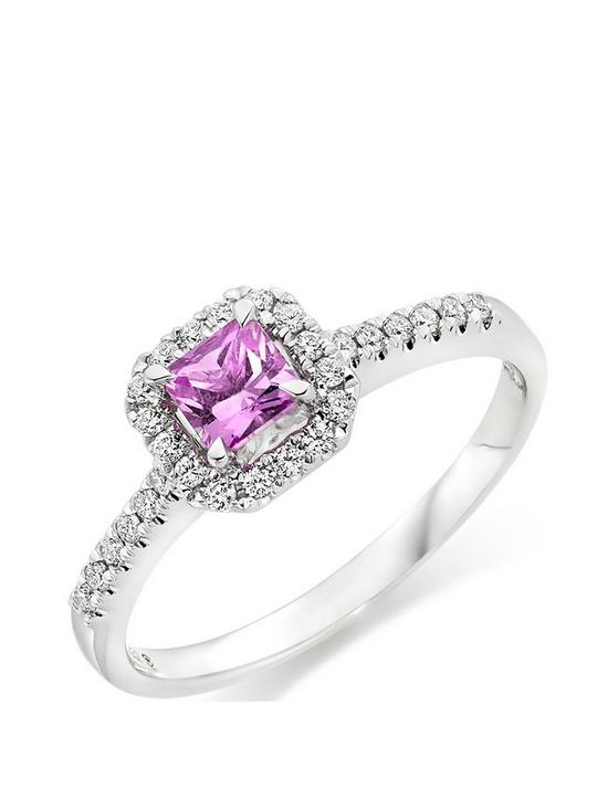 front image of beaverbrooks-18ct-white-gold-diamond-and-pink-sapphire-ring