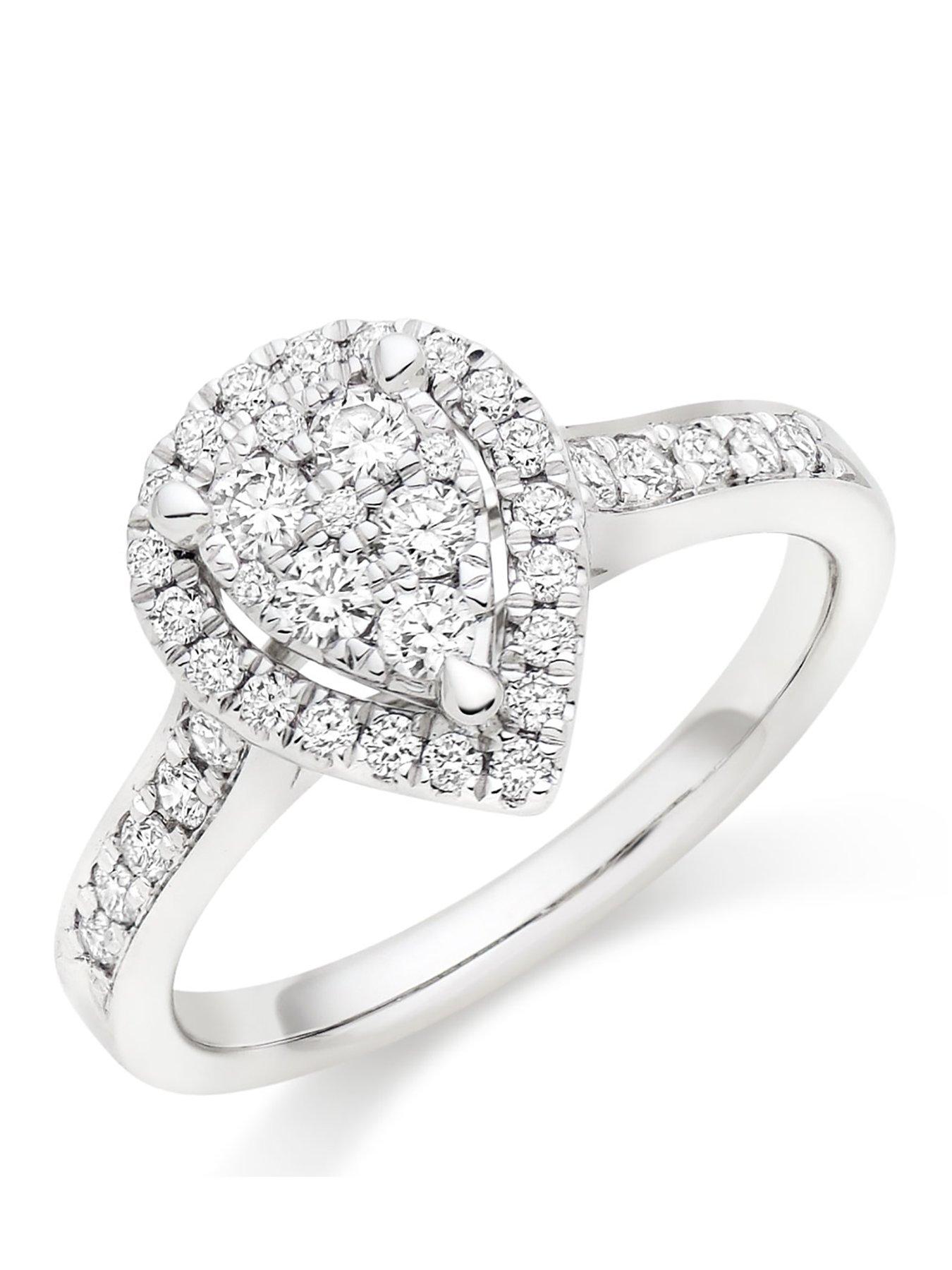Beaverbrooks Platinum Diamond Pear Shaped Cluster Halo Ring