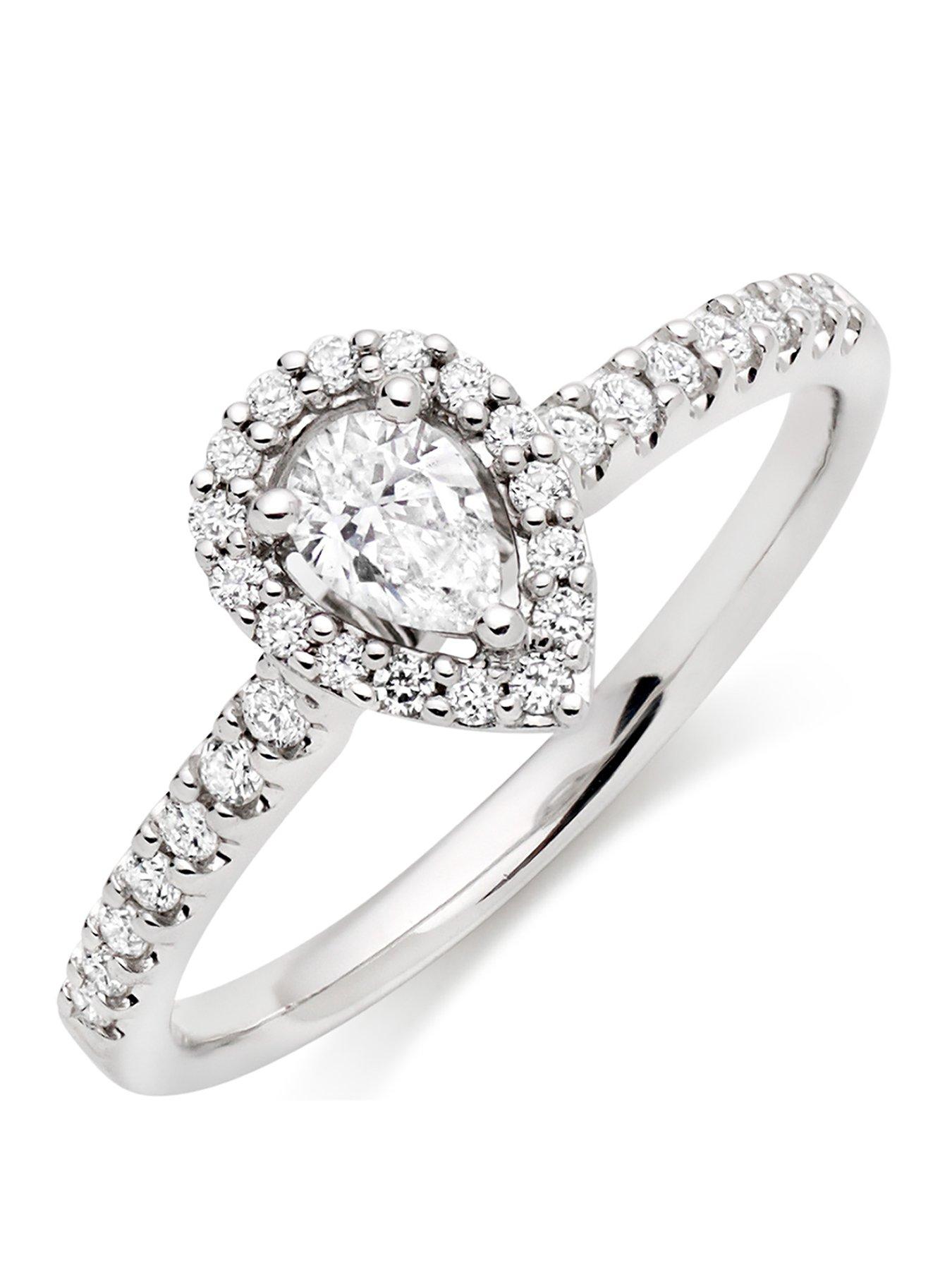 Beaverbrooks 18ct White Gold Diamond Pear Shaped Halo Ring