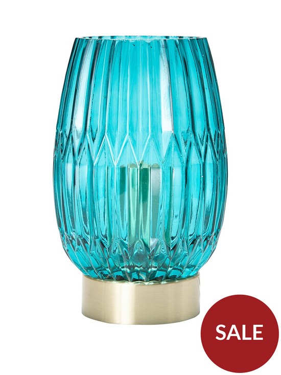 front image of michelle-keegan-home-daphne-ribbed-touch-table-lamp-teal